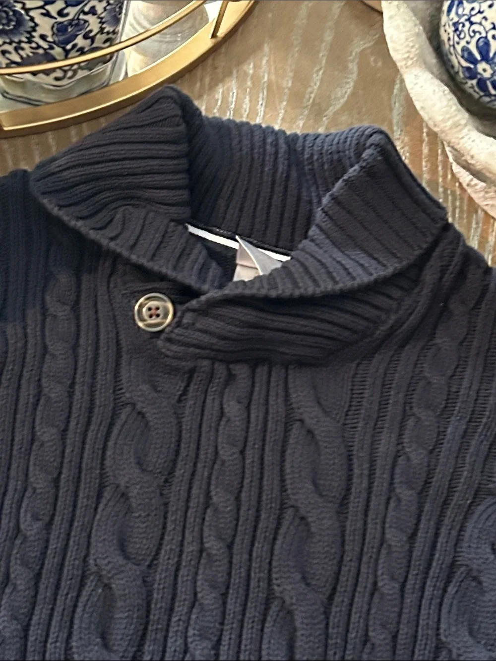 Gymboree Boys Navy Blue Cable Knit Cowl Shawl Neck Sweater